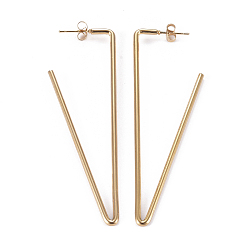 Golden 304 Stainless Steel Stud Earrings, Hypoallergenic Earrings, with Ear Nuts, Triangle, Golden, 75x26x2mm, Pin: 0.8mm