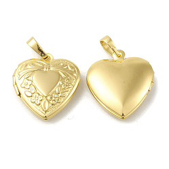 Chapado en Oro Real 18K Acumular colgantes medallón de latón chapado, encanto del corazón, sin plomo y cadmio, larga duración plateado, real 18 k chapado en oro, 22.5x19.5x5.5 mm, agujero: 4x7 mm