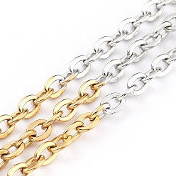 Golden & Stainless Steel Color Two Tone 304 Stainless Steel Cable Chains, Unwelded, with Spool, Golden & Stainless Steel Color, 4x3x1mm, 32.8 Feet(10m)/roll