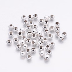 Argent Fer perles d'entretoise, ronde, couleur argent plaqué, 3 mm de diamètre, Trou: 1mm