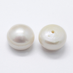 Blanc Floral Culture des perles perles d'eau douce naturelles, Note 3 un, la moitié foré, rondelle, floral blanc, 11~12x8mm, trou: 0.8 mm, sur 32 pcs / carton
