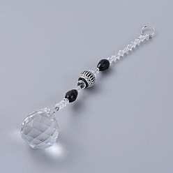 Black Faceted Crystal Glass Ball Chandelier Suncatchers Prisms, with Alloy Beads, Black, 190mm