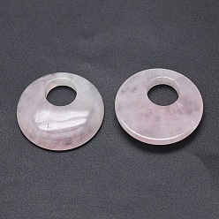 Quartz Rose Naturel a augmenté pendentifs en quartz, plat rond, 39.5~40x7~7.5mm, Trou: 14mm