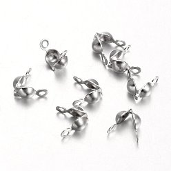 Stainless Steel Color Stainless Steel Bead Tips, Calotte Ends, Clamshell Knot Cover, Stainless Steel Color, 7x4mm, Hole: 1mm, Inner: 3mm