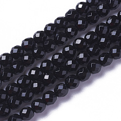 Black Onyx Hebras de cuentas de ónix negro natural, teñido y calentado, facetados, rondo, 3~3.5x2.5~3 mm, agujero: 0.3 mm, sobre 114~141 unidades / cadena, 15.1~16.4 pulgada (38.4~41.8 cm)
