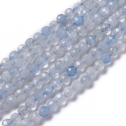 Aigue-marine Aigue-marine naturelle brins de perles, facette, ronde, 2~2.5x2mm, Trou: 0.2mm, Environ 158~205 pcs/chapelet, 15.7~16.7 pouce (40~42.5 cm)