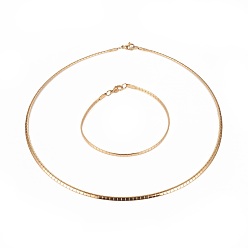Golden 304 Stainless Steel Choker Necklaces and Bangles Jewelry Sets, with Lobster Claw Clasps, Golden, 7-7/8 inch(20.1cm), 17.6 inch(45cm), 3mm