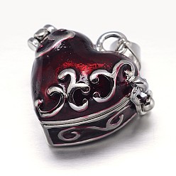 Dark Red Enamel Heart Rack Plating Brass Prayer Box Pendants, Wish Box, Dark Red, 20x21x12mm, Hole: 5x3mm