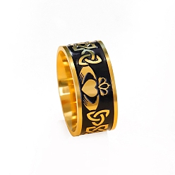 Oro Anillos de dedo con nudo trinitario/triquetra esmaltado de acero inoxidable, anillo claddagh con corona de corazón, dorado, diámetro interior: 20 mm