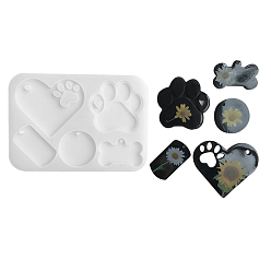 Mixed Shapes Moules en silicone pendentif bricolage, moules de résine, empreinte de patte/cœur/os, formes mixtes, 121x173x7mm