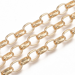 Light Gold Iron Rolo Chains, Belcher Chains, Unwelded, with Spool, Light Gold, 10x8x2.5mm, about 82.02 Feet(25m)/roll