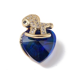 Blue Real 18K Gold Plated Rack Plating Brass Micro Pave Clear Cubic Zirconia Pendants, with Glass, Long-Lasting Plated, Cadmium Free & Lead Free, Horse & Heart Charm, Blue, 17.5x12x10mm, Hole: 2x4mm