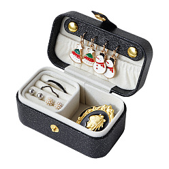 Black Rectangle Imitation Leather Jewelry Box, Portable Travel Jewelry Accessories Storage Box, Black, 9.5x5x5cm