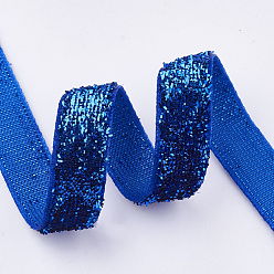 Bleu Ruban scintillant scintillant, ruban de polyester et nylon, bleu, 3/8 pouce (9.5~10 mm), environ 50 yards / rouleau (45.72 m / rouleau)