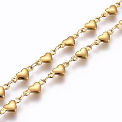 Oro 304 cadenas de eslabones de acero inoxidable, soldada, corazón, dorado, 10x4.5x2 mm