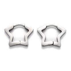 Stainless Steel Color 304 Stainless Steel Star Huggie Hoop Earrings, Stainless Steel Color, 14x18.5x3mm, Pin: 1mm