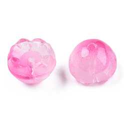 Rosa Caliente Perlas de vidrio pintado en aerosol transparente, flor, color de rosa caliente, 9x13x13 mm, agujero: 1.6 mm