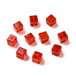 Rouge Verre imitation perles de cristal autrichien, facette, suqare, rouge, 5.5x5.5x5.5mm, Trou: 1mm