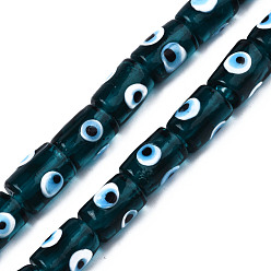 Dark Slate Blue Handmade Evil Eye Lampwork Beads, Column, Dark Slate Blue, 14x10mm, Hole: 1.2mm, about 25pcs/strand, 13.98 inch(35.5cm)