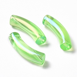 Vert Clair Placage uv perles acryliques irisées arc-en-ciel transparentes, tube incurvé, vert clair, 32~33x10x8mm, Trou: 1.6mm