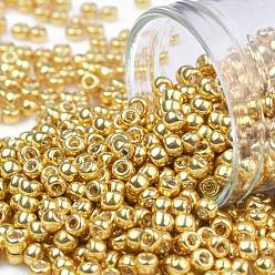 (557) Gold Metallic Toho perles de rocaille rondes, perles de rocaille japonais, (557) or métallisé, 8/0, 3mm, Trou: 1mm, environ1110 pcs / 50 g
