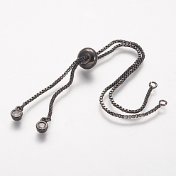 Bronze Fabrication de bracelet de chaîne en laiton d'électrodéposition de support, avec strass, plaqué longue durée, fabrication de bracelets coulissants, sans cadmium et sans plomb, gris anthracite, longueur de la chaîne simple: environ 115~120 mm