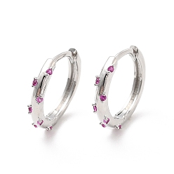 Violet Boucles d'oreilles créoles en zircone cubique, bijoux en laiton platine pour femme, sans cadmium et sans plomb, violette, 13.5x2mm, pin: 0.7~0.8x0.9~1 mm