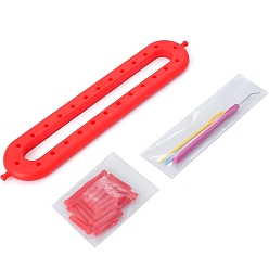 Red Rectangle Plastic Knitting Looms, with Crochet Hook and Needle, DIY Scarf Hats Shawl Making Tools, Red, 25.5x5.2x3.4cm