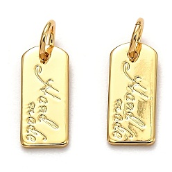 Real 18K Gold Plated Brass Charms, Long-Lasting Plated, with Jump Ring, Card Type with Word Hand Made, Real 18K Gold Plated, 12.5x5.5x0.6mm