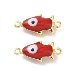Rouge Breloques connecteur en laiton émaillé, réel 18 k plaqué or, poisson avec motif mauvais œil, rouge, 6.5x14x4mm, Trou: 1mm