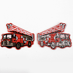 Red Computerized Embroidery Cloth Iron on/Sew on Patches, Appliques, Costume Accessories, Fire Fighting Truck, Red, 61x76x1.5mm