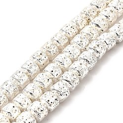 Silver Plated Electroplated Natural Lava Rock Beads Strands, Rondelle, Silver Plated, 6x7mm, Hole: 1mm, about 67~68pcs/strand, 15.35~15.63 inch(39~39.7cm)