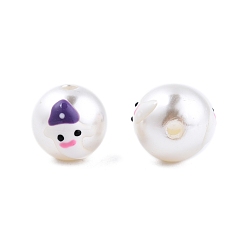 White Halloween Opaque ABS Plastic Imitation Pearl Enamel Beads, Round with Ghost, White, 11.5~12mm, Hole: 2mm