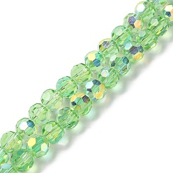 Vert Clair Perles en verre electroplate, de couleur plaquée ab , facette, rondelle, vert clair, 8x7.3mm, Trou: 1.4mm, Environ 70 pcs/chapelet, 20.28'' (51.5 cm)