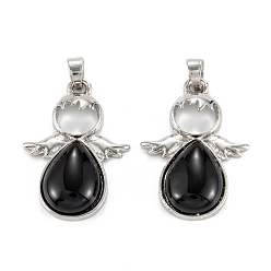 Black Stone Synthetic Black Stone Pendants, with Platinum Tone Alloy Findings, Angel, 35x24.5x6mm, Hole: 6x5mm