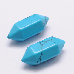 Howlite Dyed Faceted No Hole Howlite Beads, Double Terminated Point, for Wire Wrapped Pendants Making, 20x9x9mm