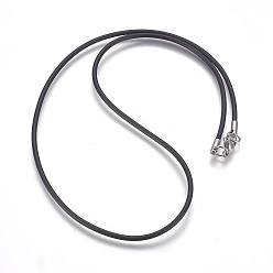 Black Rubber Cord Necklaces Making, with 304 Stainless Steel Lobster Claw Clasps, Black, 18.3 inch(46.5cm), 2mm