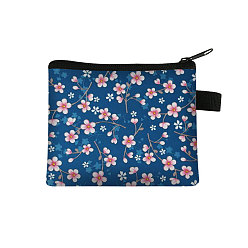 Steel Blue Flower Pattern Cartoon Style Polyester Clutch Bags, Change Purse with Zipper & Key Ring, for Women, Rectangle, Steel Blue, 13.5x11cm