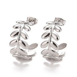 Stainless Steel Color 304 Stainless Steel Stud Earrings for Women, Leaf, Stainless Steel Color, 20x23x10mm, Pin: 0.7mm