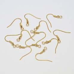Real 18K Gold Plated Brass Earring Hooks, Ear Wire, with Horizontal Loop, Cadmium Free & Nickel Free & Lead Free, Real 18K Gold Plated, 20x21mm, Hole: 1mm, 20 Gauge, Pin: 0.8mm