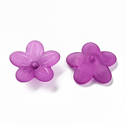 Dark Orchid Frosted Acrylic Bead Caps, 5-Petal, Flower, Dark Orchid, 19.5x20x5.5mm, Hole: 1.6mm, about 740pcs/500g