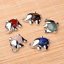 Mixed Stone Natural & Synthetic Gemstone Pendants, with Platinum Tone Brass Findings, Elephant, 29x38x10mm, Hole: 5x3.5mm