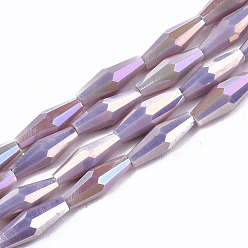 Old Rose Electroplate Glass Beads Strands, AB Color Plated, Faceted Bicone, Old Rose, 12x4mm, Hole: 0.8mm, about 59~60pcs/strand, 27.56 inch(70cm)