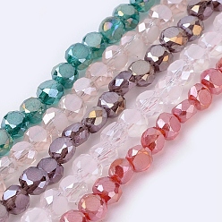 Mixed Color Faceted Flat Round AB Color Plated Frosted Crystal Glass Beads Strands, Mixed Color, 4x3mm, Hole: 1mm, about 99pcs/strand, 13.9 inch