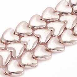 Rose Gold Plated Electroplate Non-magnetic Synthetic Hematite Beads Strands, Heart, Rose Gold Plated, 12x13x4mm, Hole: 1mm, about 37pcs/strand, 15.7 inch