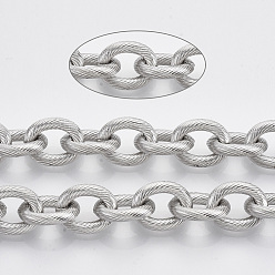 Stainless Steel 304 Stainless Steel Cable Chains, Textured, Unwelded, with Spool, Oval, Stainless Steel Color, Link: 15x12x3mm, about 32.8 Feet(10m)/roll