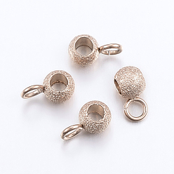 Rose Gold Ion Plating(IP) 304 Stainless Steel Tube Bails, Loop Bails, Textured, Rondelle Bail Beads, Rose Gold, 7x4x3mm, Hole: 2mm, Inner diameter: 2mm