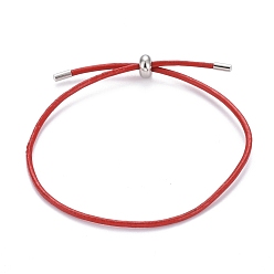 Red Adjustable PU Leather Cord Slider Bracelets, with 304 Stainless Steel Slider Beads and Cord End, Red, 10-3/8 inch(26.5cm), 2mm