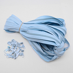 Light Sky Blue Nylon Garment Accessories, Zip-fastener Component Sets, Nylon Zipper & Alloy Zipper Puller, Light Sky Blue, 1000x29mm, Pull Head: 34.5x9.5x7.5mm