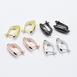 Mixed Color Brass Hoop Earring Findings with Latch Back Closure, Mixed Color, 19x13~13.5x1mm, Hole: 1mm, Pin: 1mm